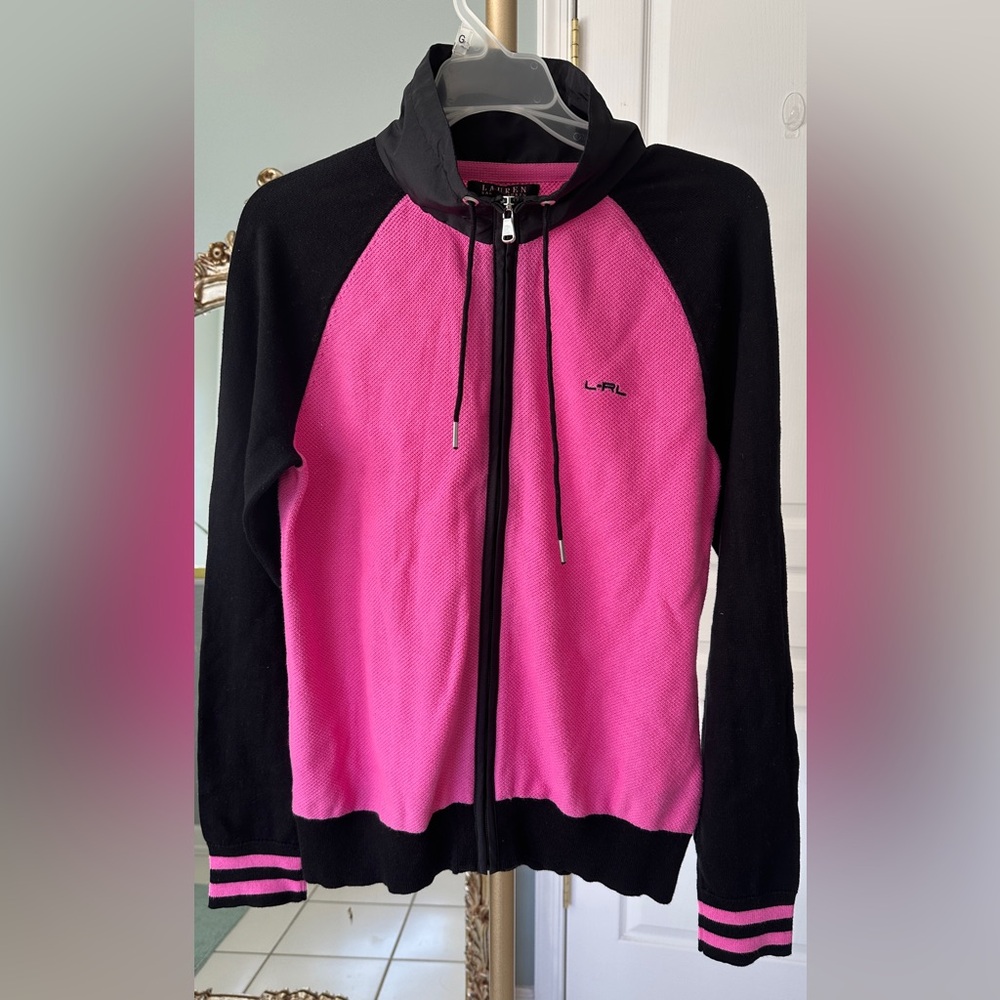 Ralph Lauren LRLStylish Pink and Black Knit active sweater. 100% cotton